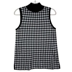 Chico's Sweater Womens Medium Black White Houndstooth Mock Neck Sleeveless Tunic